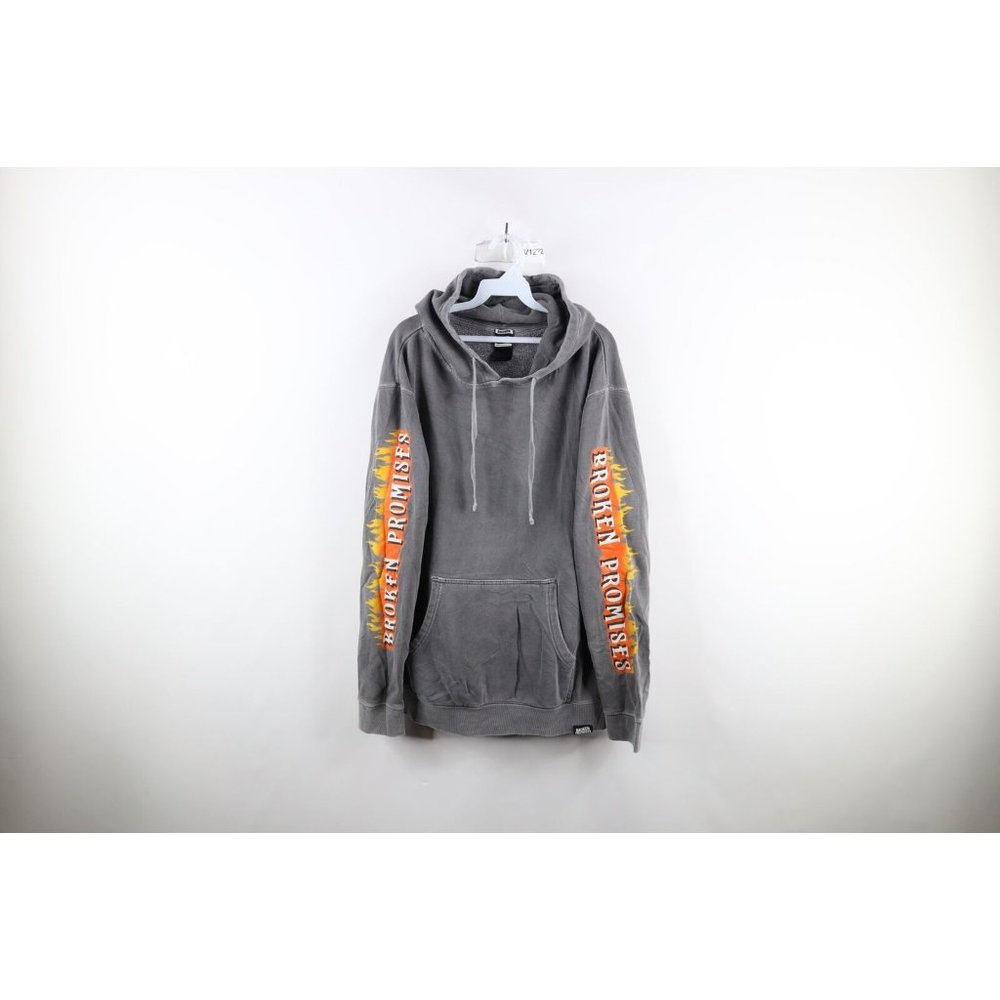 Broken Promises Mens 2XL Distressed Dancing With Death Fire Skeleton Hoodie Gray